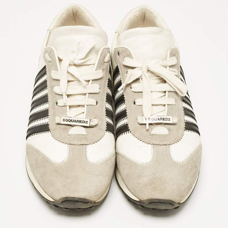 Pre Owned Dsquared2 Grey/Black Leather and Suede Lace Up Sneakers Size 46