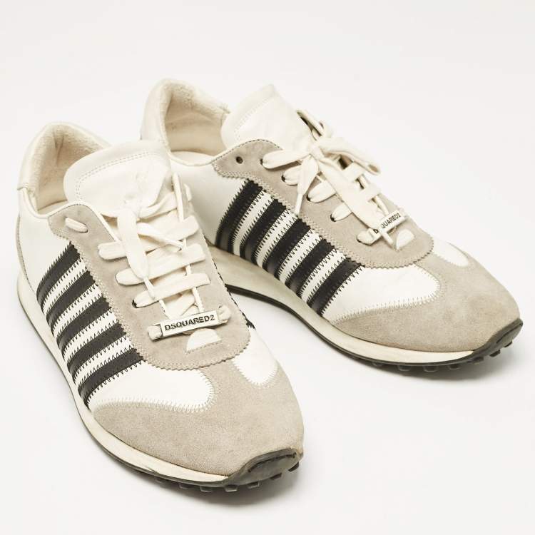 Pre Owned Dsquared2 Grey/Black Leather and Suede Lace Up Sneakers Size 46