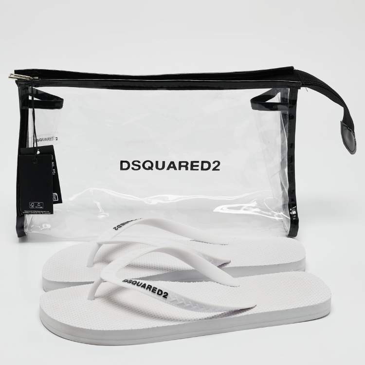 Pre Owned Dsquared2 White Rubber Logo Flip Flops Size 42