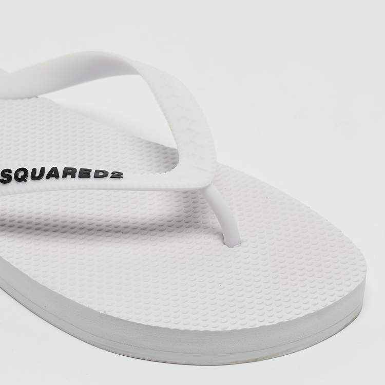 Pre Owned Dsquared2 White Rubber Logo Flip Flops Size 42