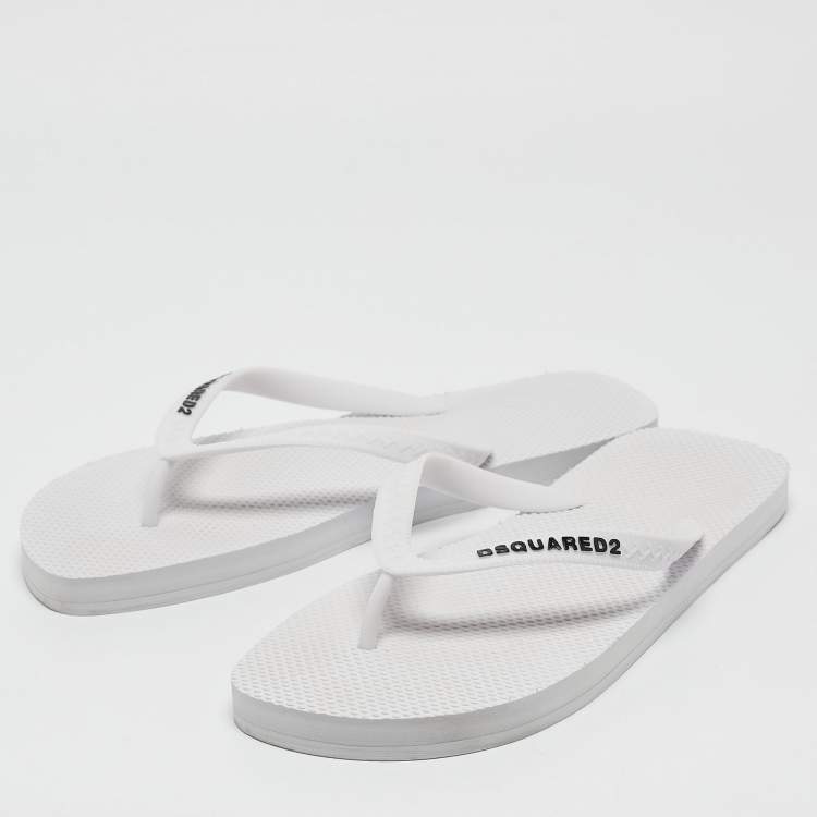 Pre Owned Dsquared2 White Rubber Logo Flip Flops Size 42