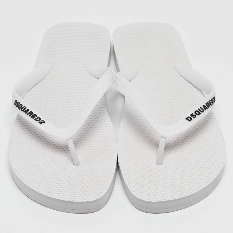 Pre Owned Dsquared2 White Rubber Logo Flip Flops Size 42
