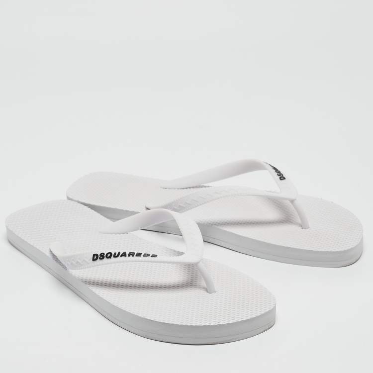 Pre Owned Dsquared2 White Rubber Logo Flip Flops Size 42