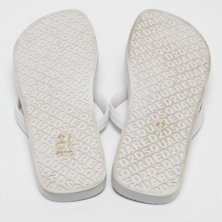 Pre Owned Dsquared2 White Rubber Logo Flip Flops Size 42