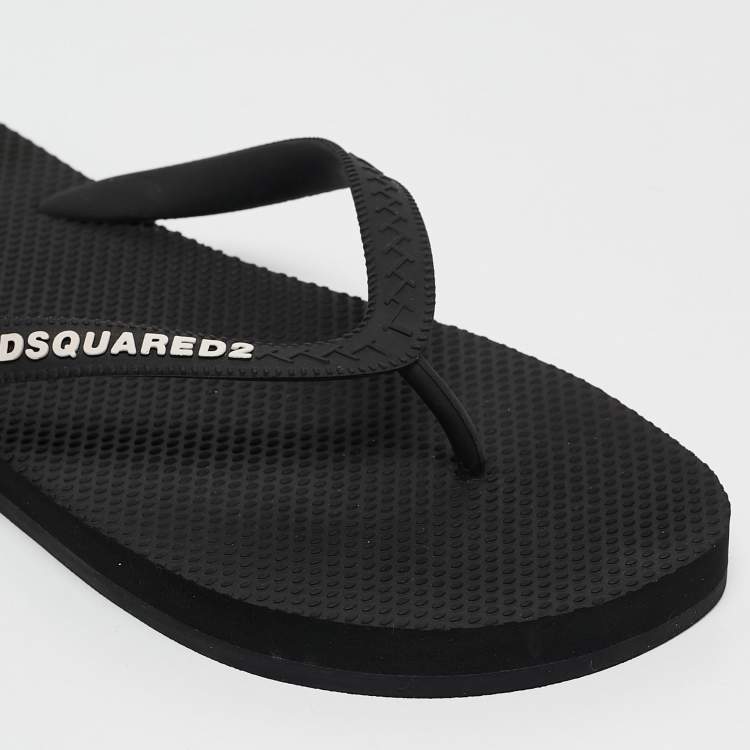 Pre Owned Dsquared2 Black Rubber Logo Flip Flops Size 42