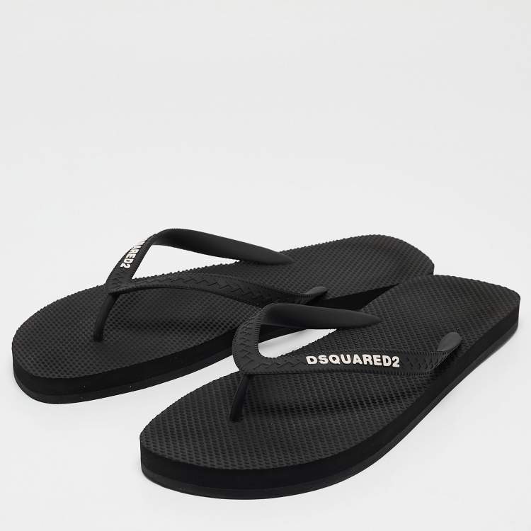 Pre Owned Dsquared2 Black Rubber Logo Flip Flops Size 42