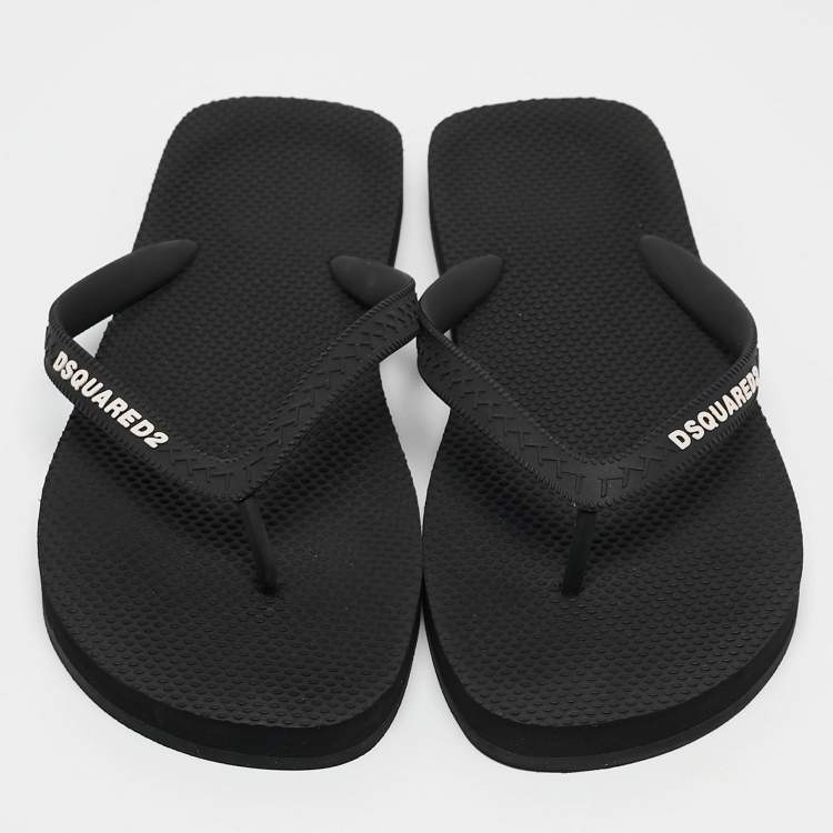 Pre Owned Dsquared2 Black Rubber Logo Flip Flops Size 42