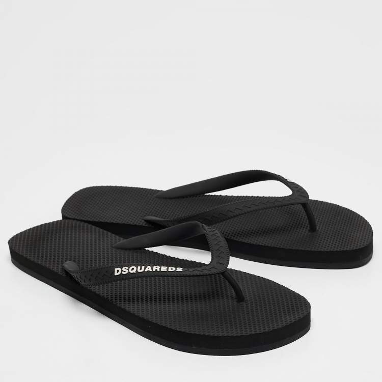 Pre Owned Dsquared2 Black Rubber Logo Flip Flops Size 42