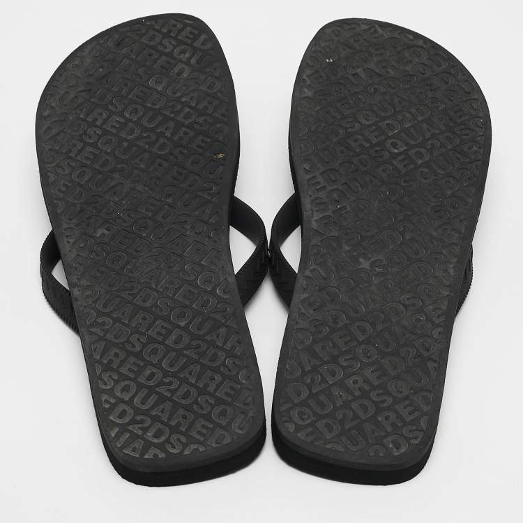 Pre Owned Dsquared2 Black Rubber Logo Flip Flops Size 42