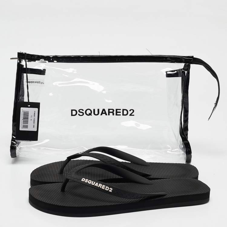 Pre Owned Dsquared2 Black Rubber Logo Flip Flops Size 42