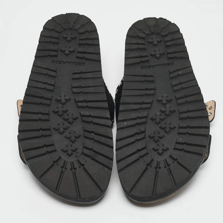 Pre Owned Dsquared2 Black Suede Gothic Grunge Flat Sandals Size 42