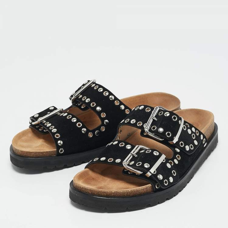 Pre Owned Dsquared2 Black Suede Gothic Grunge Flat Sandals Size 42