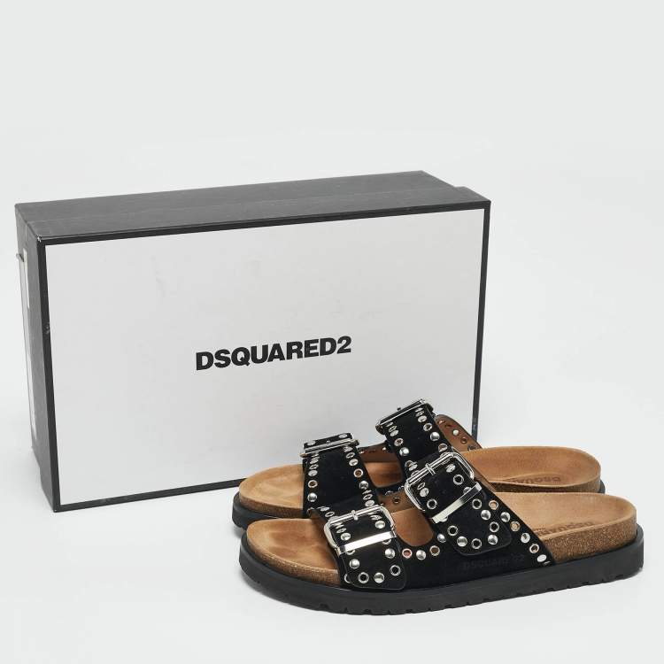 Pre Owned Dsquared2 Black Suede Gothic Grunge Flat Sandals Size 42