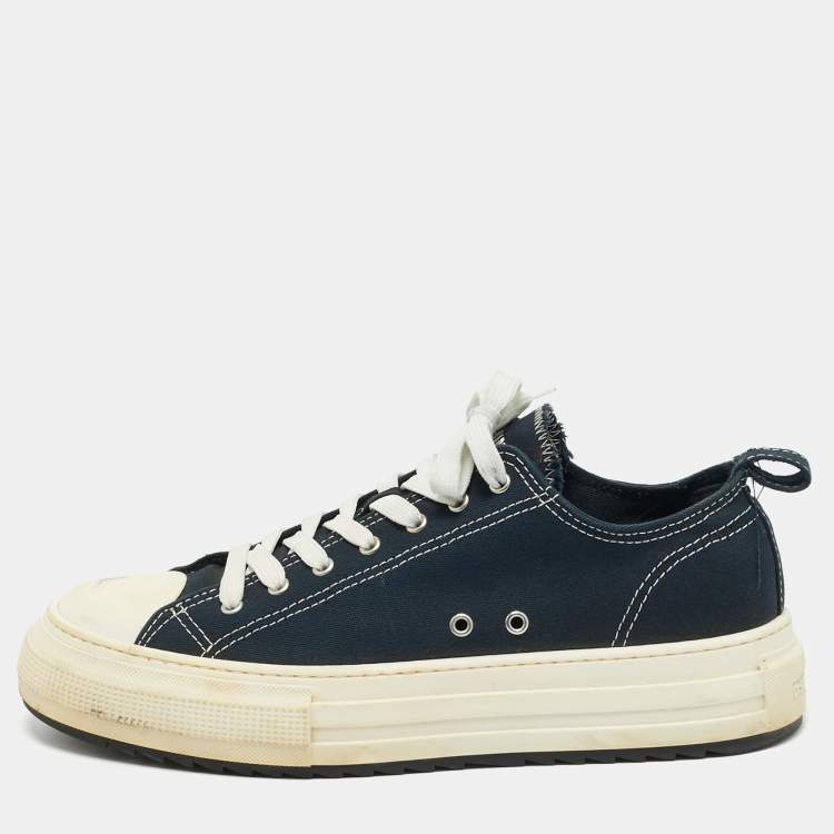 Pre Owned Dsquared2 Navy Blue Canvas Berlin Lace Up Sneakers Size 45