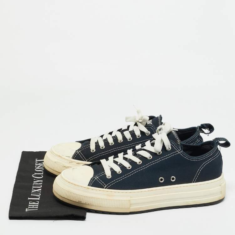 Pre Owned Dsquared2 Navy Blue Canvas Berlin Lace Up Sneakers Size 45