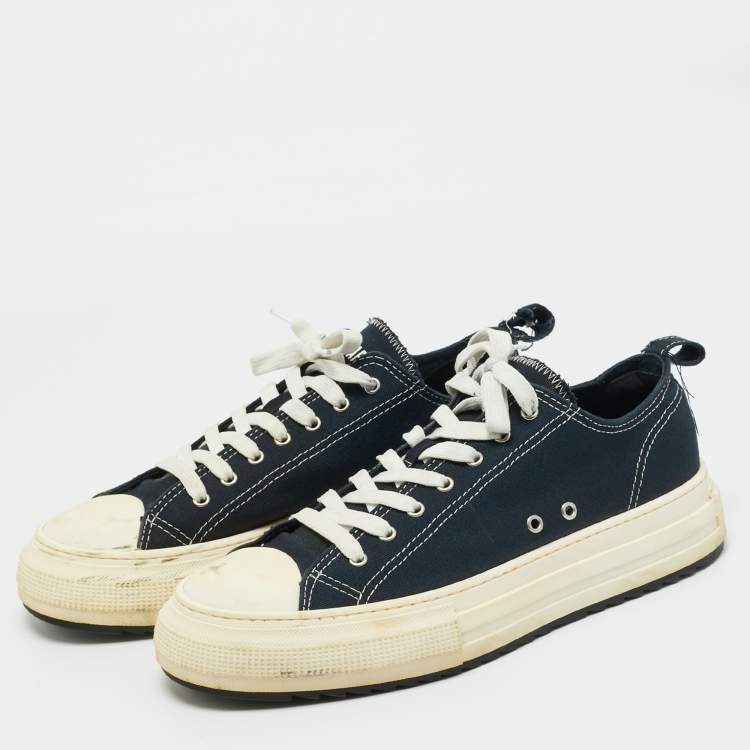Pre Owned Dsquared2 Navy Blue Canvas Berlin Lace Up Sneakers Size 45