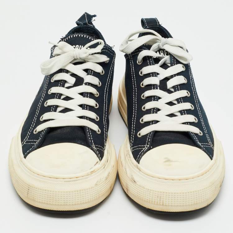 Pre Owned Dsquared2 Navy Blue Canvas Berlin Lace Up Sneakers Size 45
