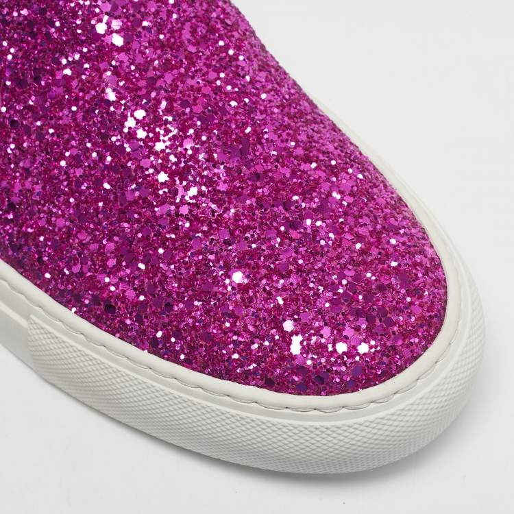 Pre Owned Dsquared2 Pink Glitter Crystal Embellished Slip On Sneakers Size 40