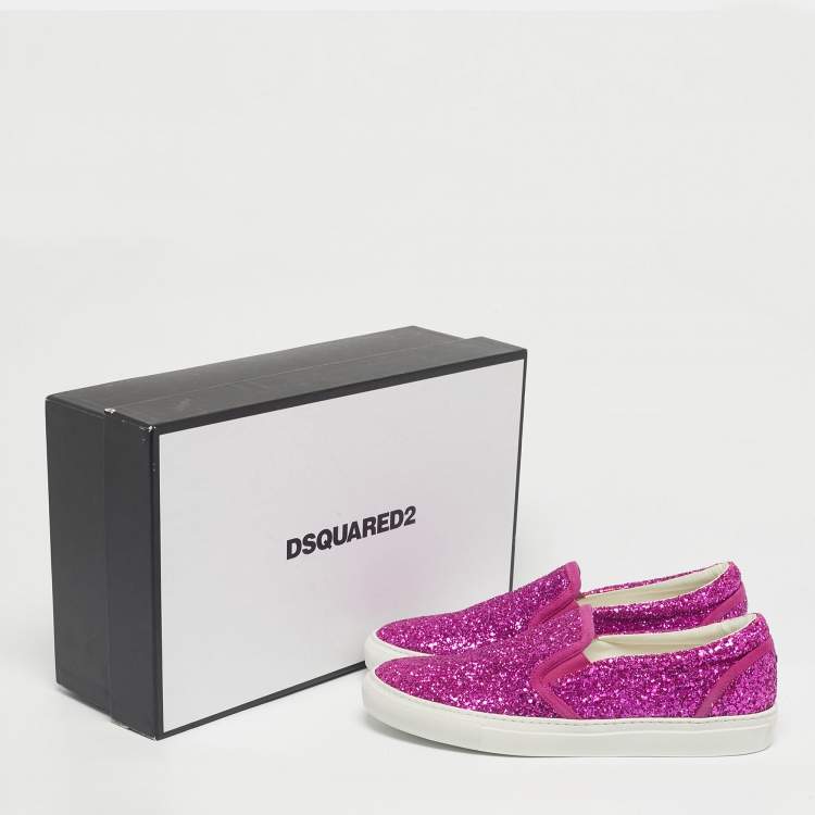 Pre Owned Dsquared2 Pink Glitter Crystal Embellished Slip On Sneakers Size 40