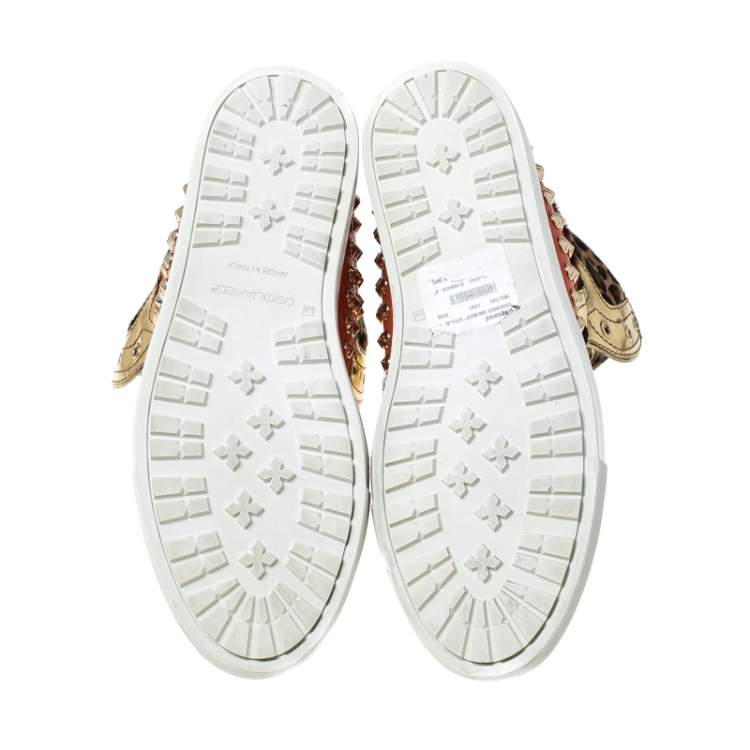 Pre Owned Dsquared2 Multicolor Leopard Print Calfhair and Patent Leather Studded High Top Sneakers Size 43