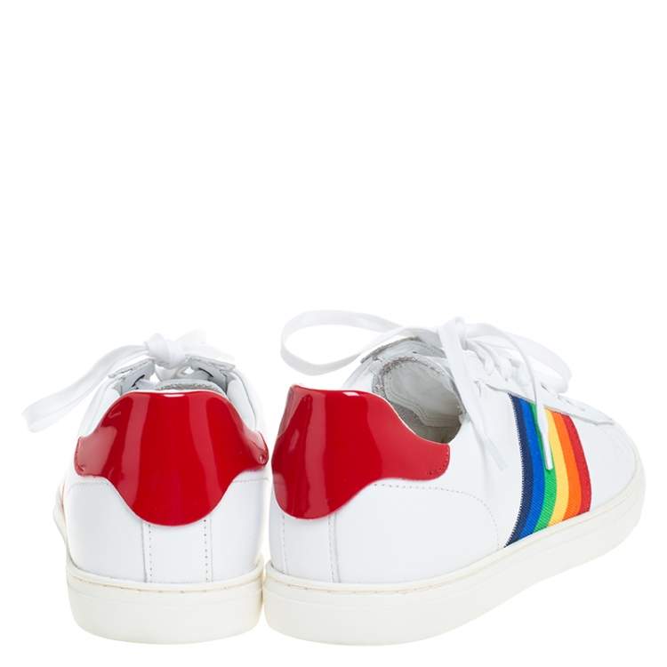 white shoes with rainbow stripe