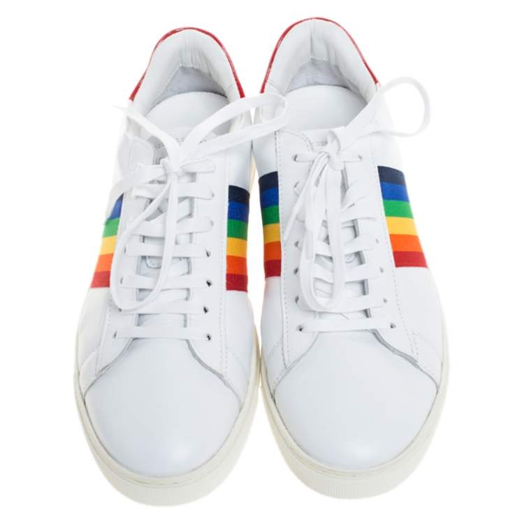 white shoes with rainbow stripe
