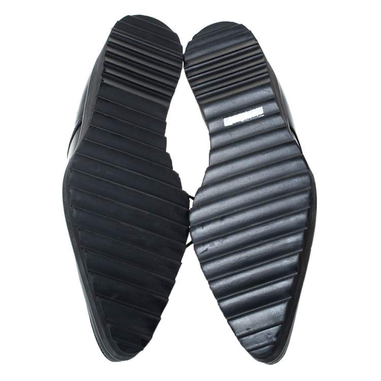 Pre Owned Dsquared2 Black Leather Woven Detail Rockabilly Lace Up Platform Derby Size 43.5