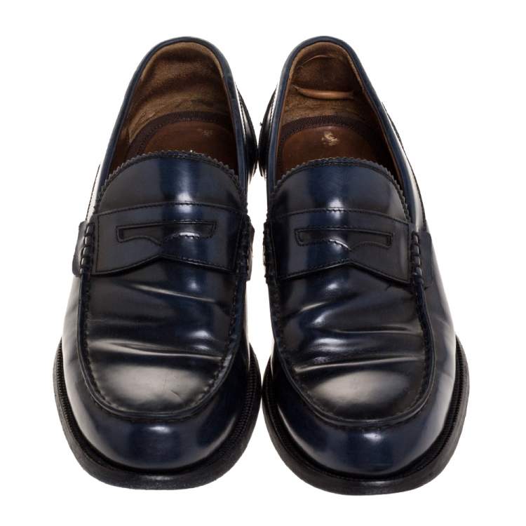 Pre Owned DSquared2 Blue Leather Penny Slip On Loafers Size 41.5