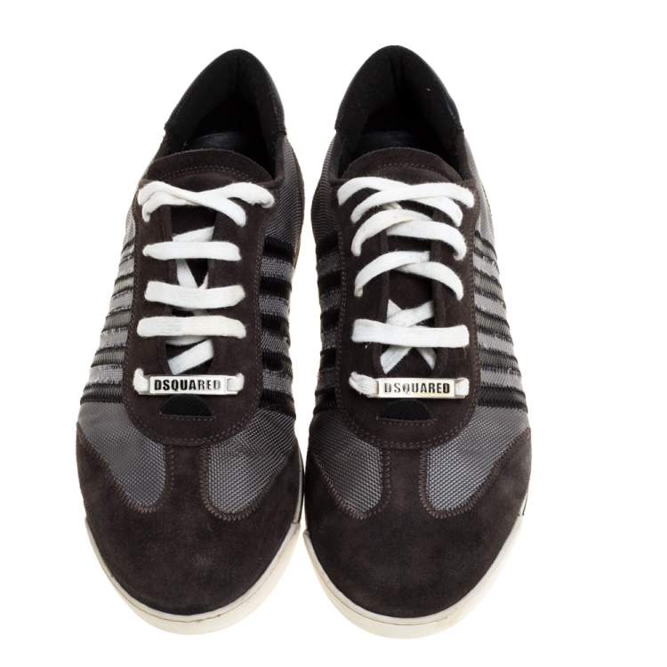 Pre Owned Dsquared2 Black/Grey Suede and Nylon Donna Low Top Sneakers Size 45