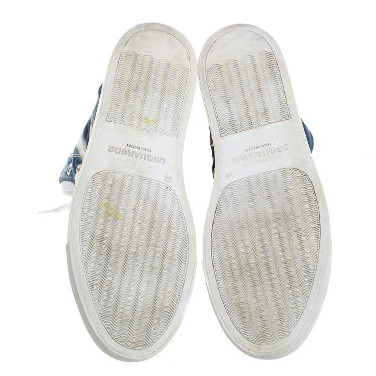 Pre Owned Dsquared2 Blue/White Denim Fabric High Top Sneakers Size 41.5