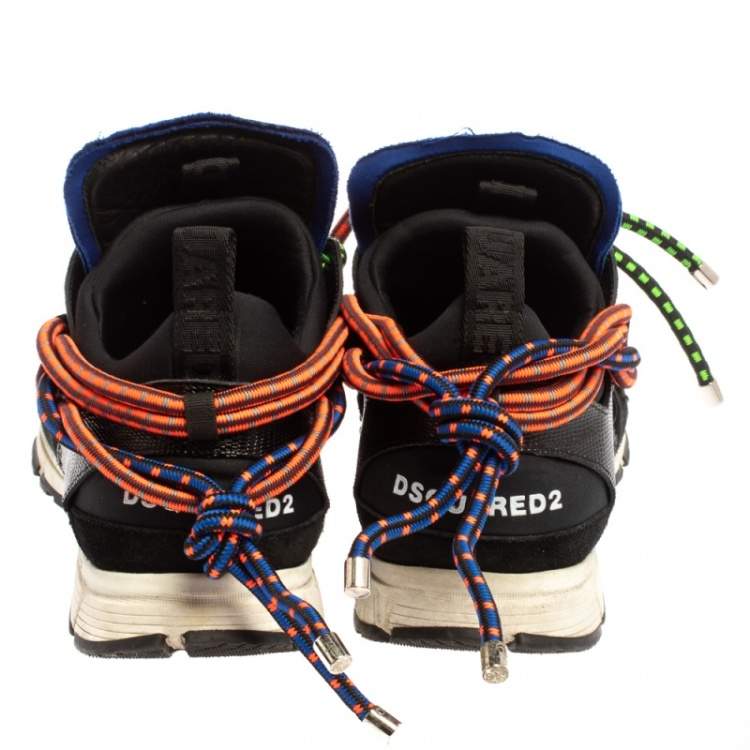 Pre Owned Dsquared2 Black Fabric And Suede Leather Bungy Jump Lace Up Sneakers Size 42