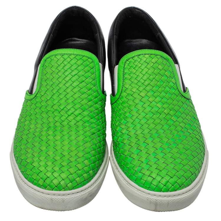 Pre Owned Dsquared2 Green/Black Woven Leather Slip On Sneakers Size 44
