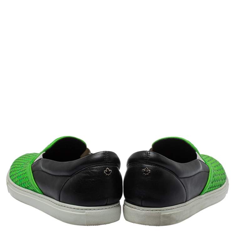 Pre Owned Dsquared2 Green/Black Woven Leather Slip On Sneakers Size 44