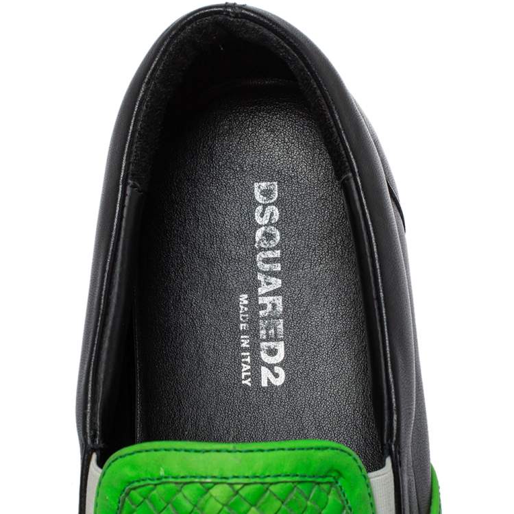 Pre Owned Dsquared2 Green/Black Woven Leather Slip On Sneakers Size 44
