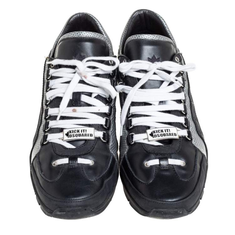 Pre Owned Dsquared2 Black Nubuck And Leather Low Top Sneakers Size 45