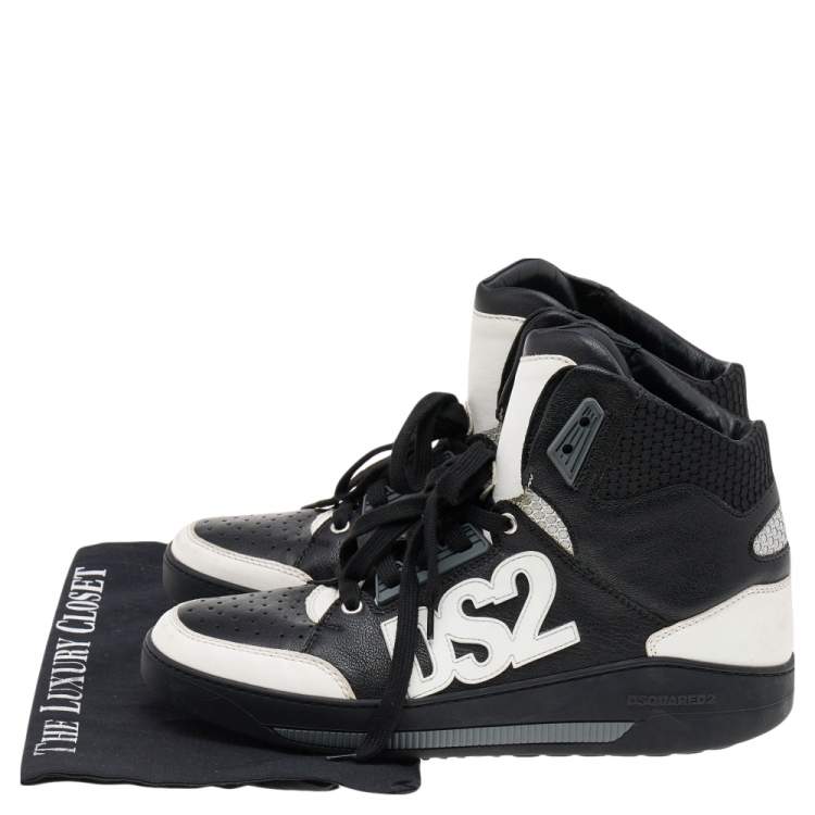 Pre Owned Dsquared2 Black/White Leather High Top Sneakers Size 41
