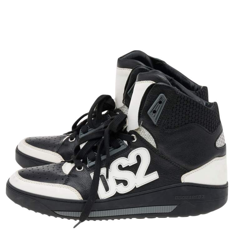 Pre Owned Dsquared2 Black/White Leather High Top Sneakers Size 41