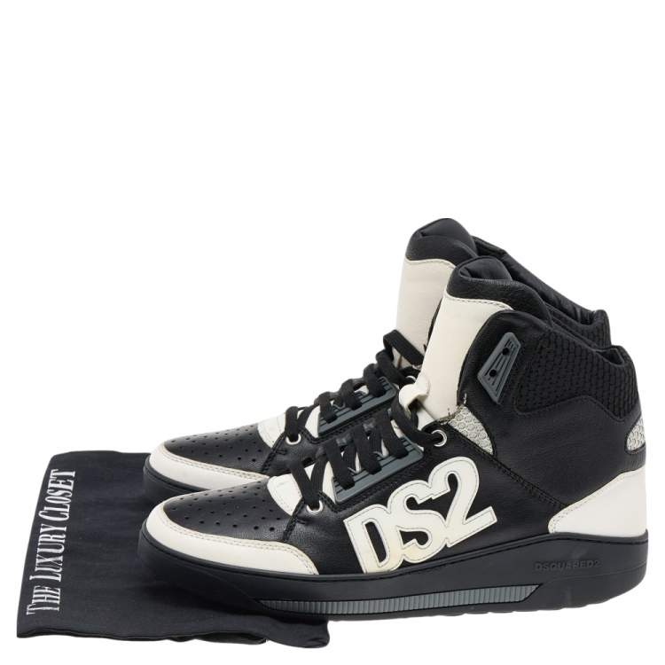 Pre Owned Dsquared2 Black/White Leather High Top Sneakers Size 42