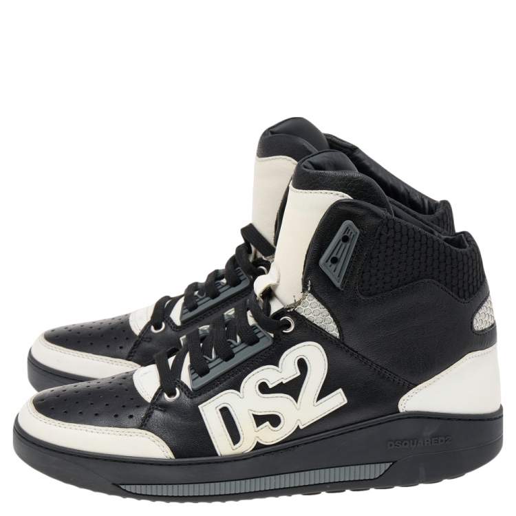 Pre Owned Dsquared2 Black/White Leather High Top Sneakers Size 42