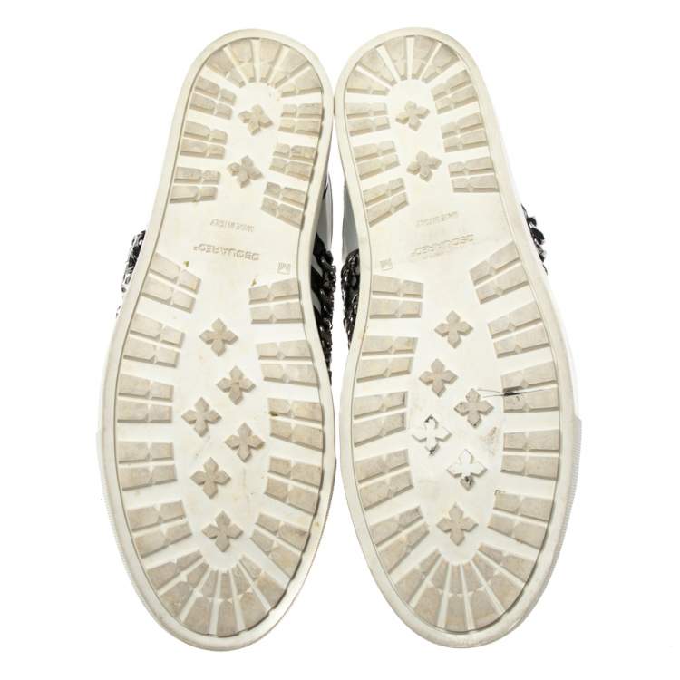 Pre Owned Dsqaured2 Black/White Leather And Patent Leather Chain Embellished High Top Sneakers Size 43 