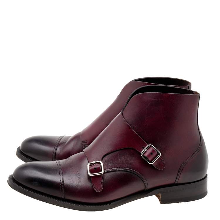 Pre Owned Dsquared2 Burgundy/Brown Leather Derby Monk Strap Ankle Boots Size 41