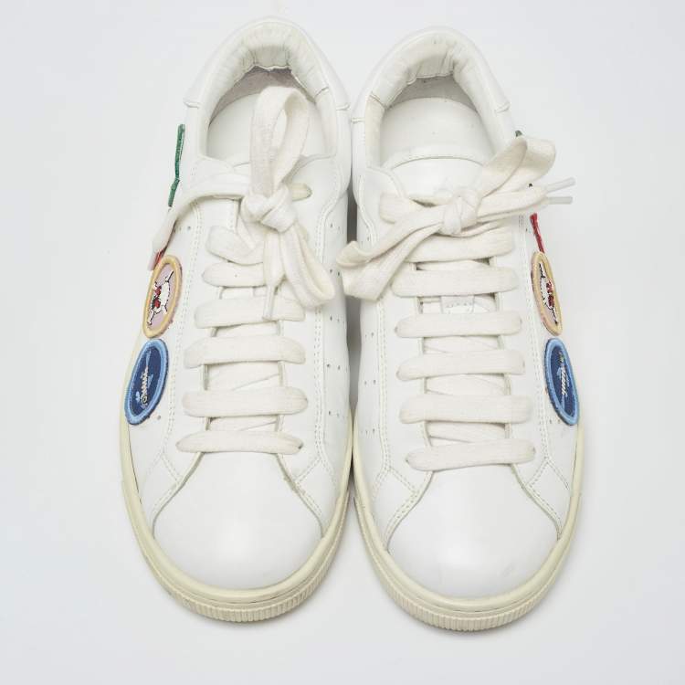 Pre Owned Dsquared2 White Leather Embroidered Patch Work Lace Up Sneakers Size 42