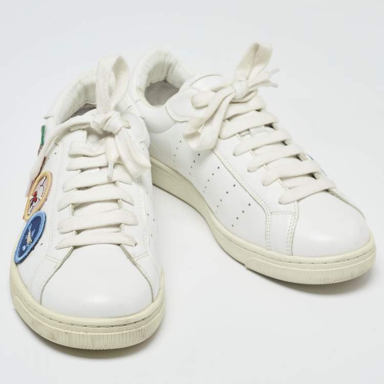 Pre Owned Dsquared2 White Leather Embroidered Patch Work Lace Up Sneakers Size 42