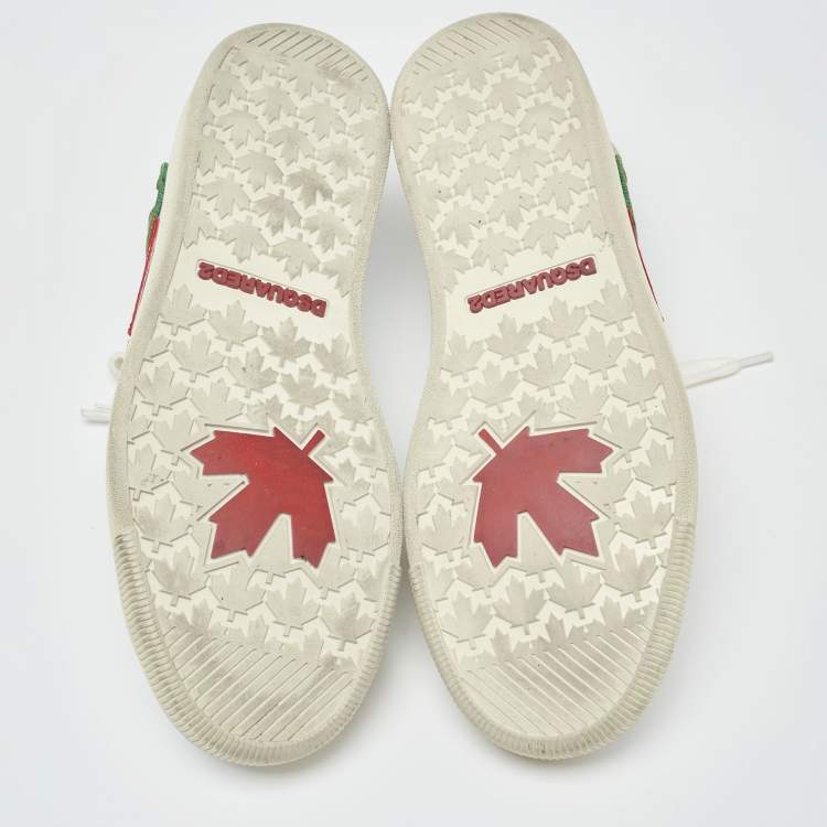 Pre Owned Dsquared2 White Leather Embroidered Patch Work Lace Up Sneakers Size 42