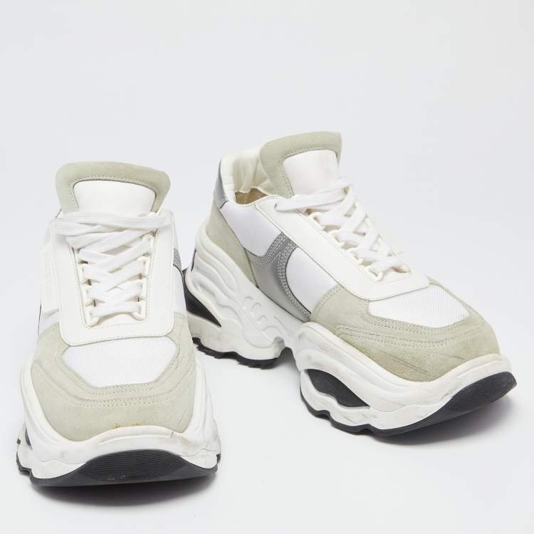 Pre Owned Dsqaured2 White/Grey Fabric And Suede Lace Up Chunky  Sneakers Size 42 