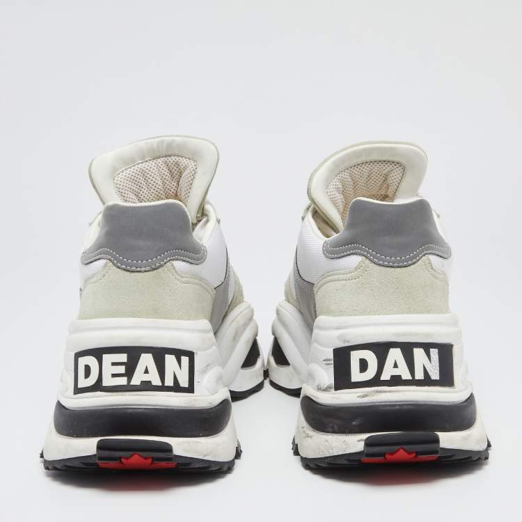 Pre Owned Dsqaured2 White/Grey Fabric And Suede Lace Up Chunky  Sneakers Size 42 