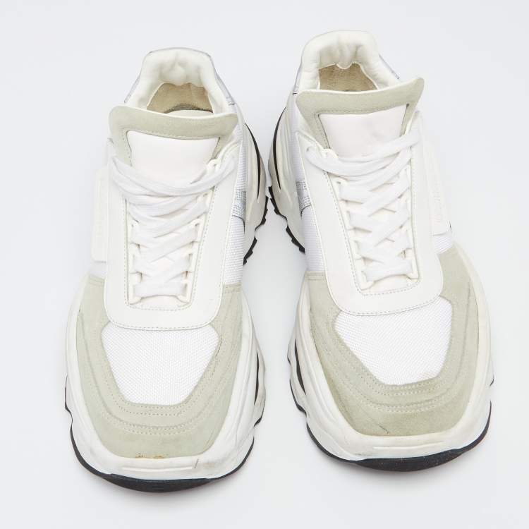 Pre Owned Dsqaured2 White/Grey Fabric And Suede Lace Up Chunky  Sneakers Size 42 