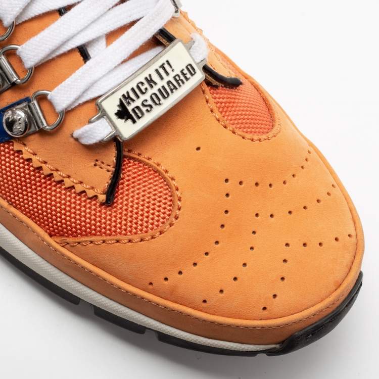 Pre Owned Dsquared2 Orange Leather And Mesh Striped Low Top Sneakers Size 42