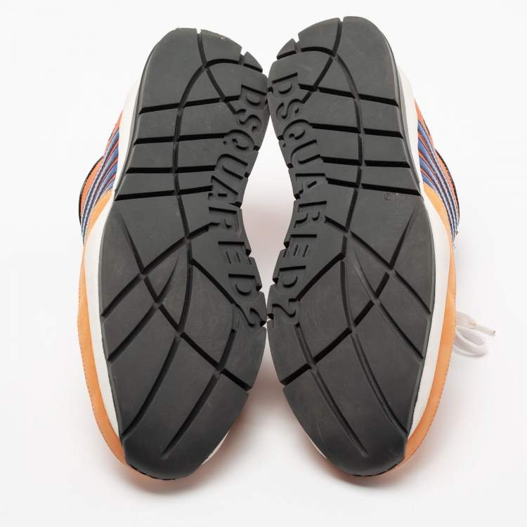 Pre Owned Dsquared2 Orange Leather And Mesh Striped Low Top Sneakers Size 42