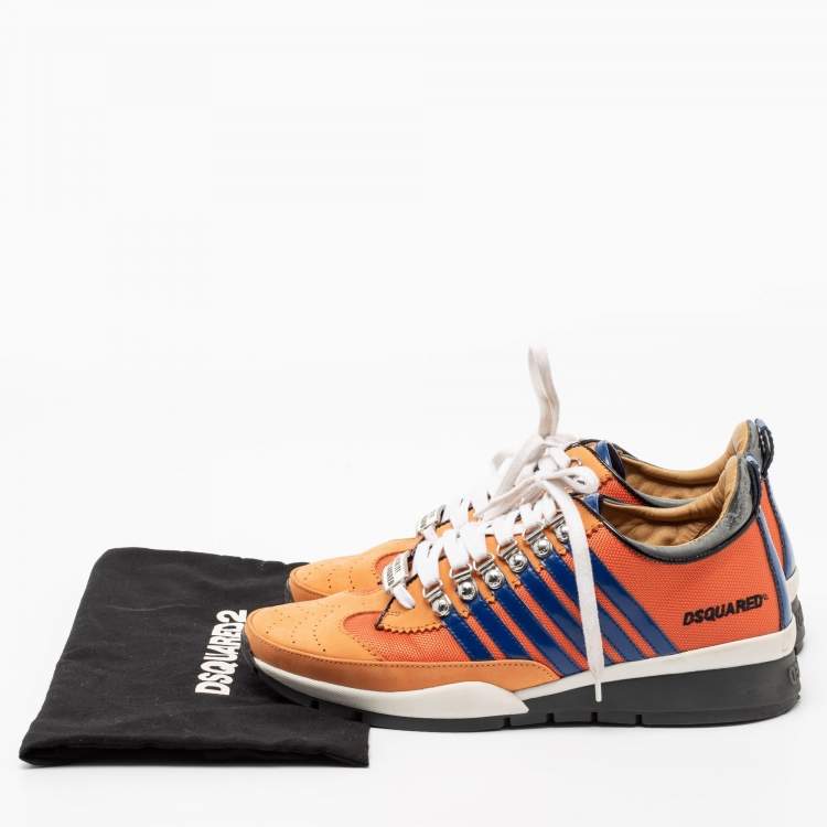 Pre Owned Dsquared2 Orange Leather And Mesh Striped Low Top Sneakers Size 42